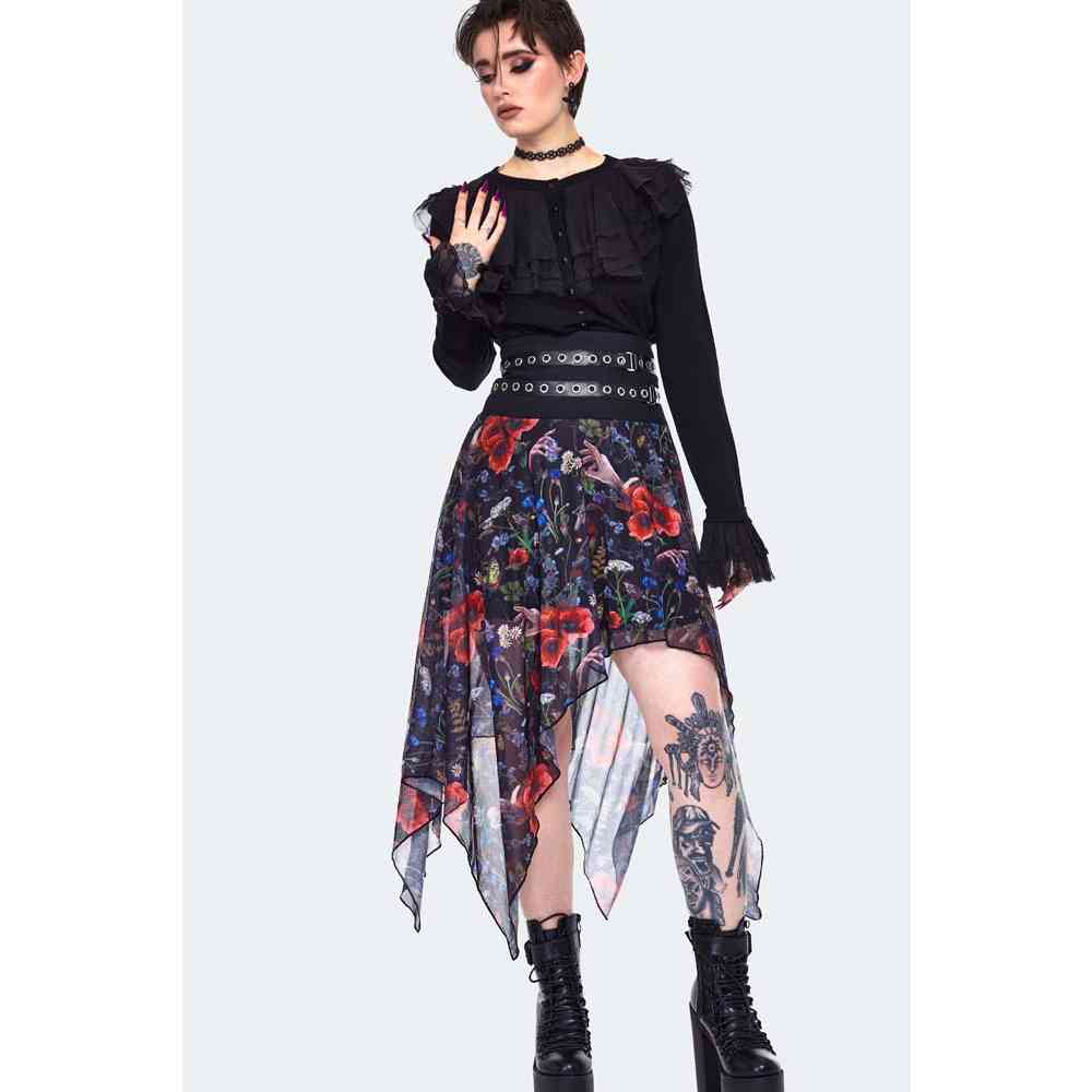 Jawbreaker - Night Meadow Asymmetrical Mesh Rok - Multicolours